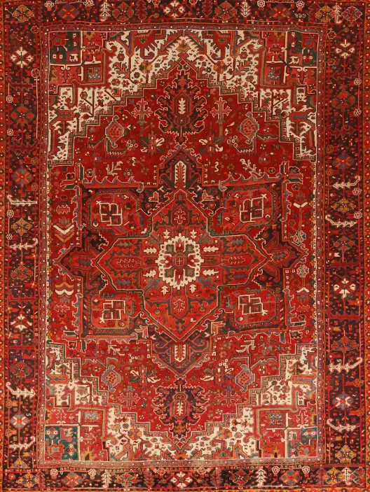 Vintage Red Geometric Heriz Persian Area Rug 9x11